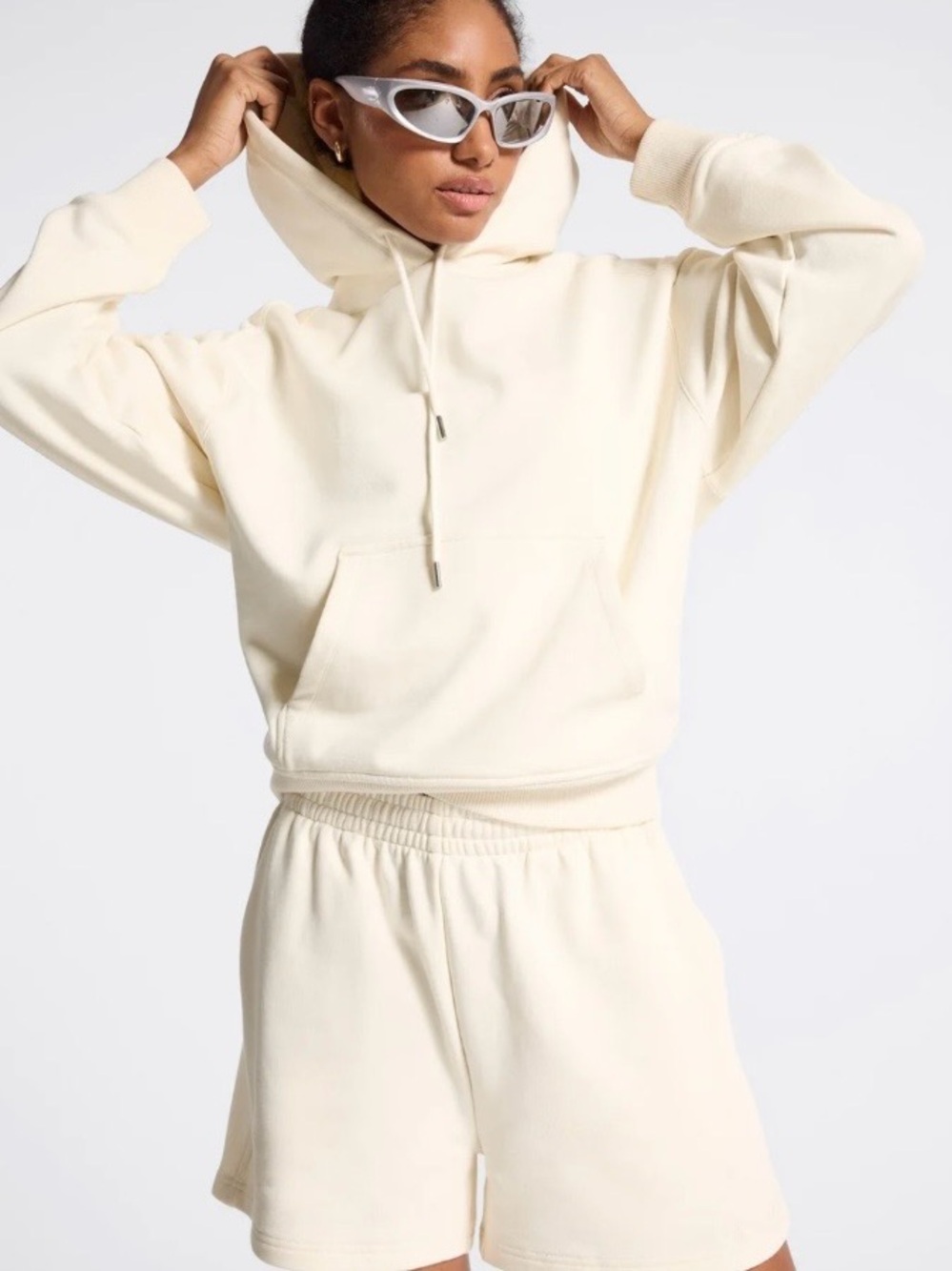 Bandier NWT Classic Logo Terry Cream Color Hoodie Relaxed Pullover Size S
